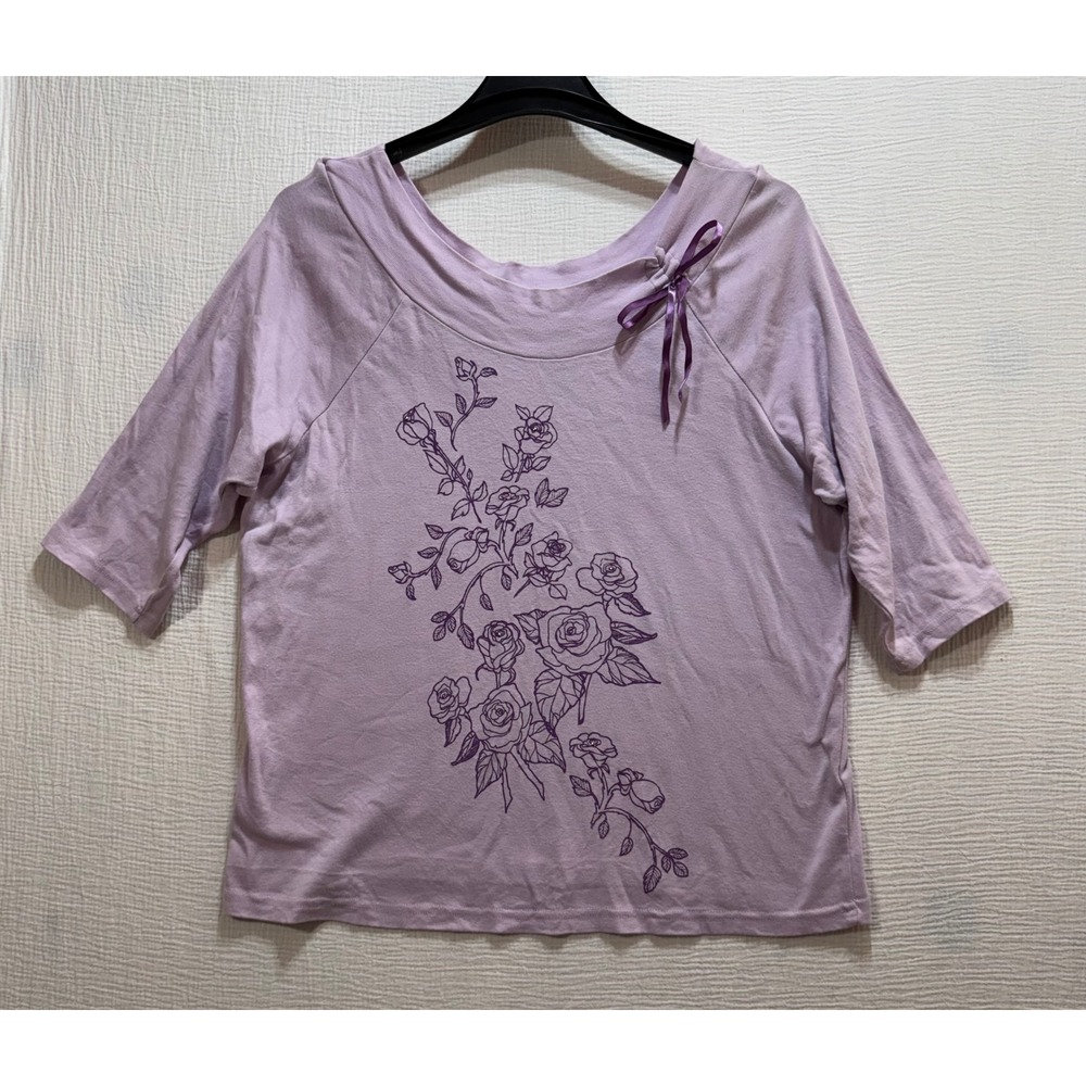 Venezia Top Size 18 20 Women's‎ Lavender Rose Print 3/4 Sleeve Round Neck Casual